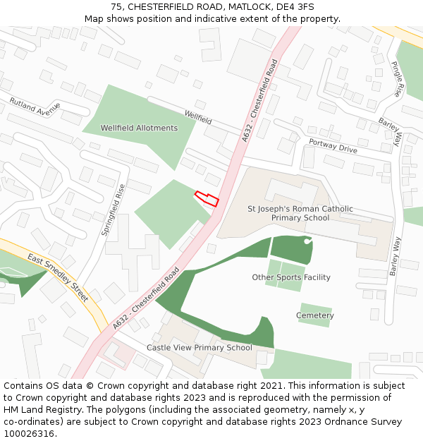 75, CHESTERFIELD ROAD, MATLOCK, DE4 3FS: Location map and indicative extent of plot