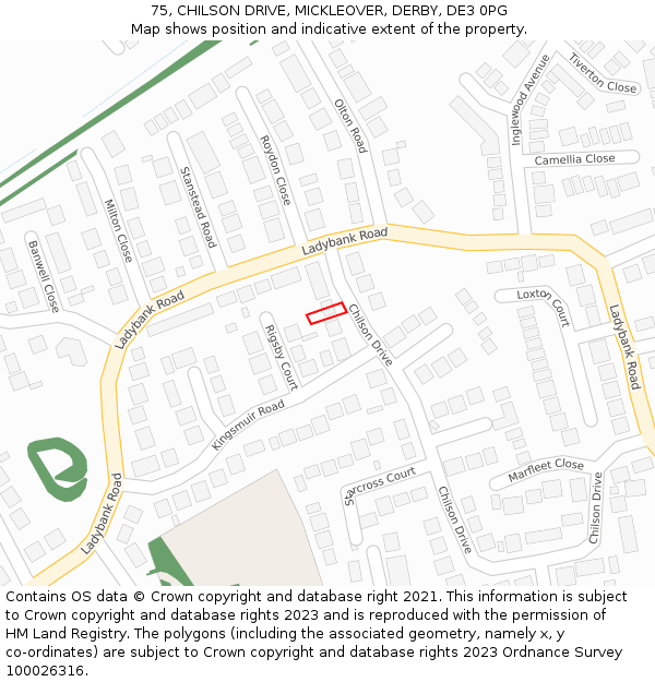 75, CHILSON DRIVE, MICKLEOVER, DERBY, DE3 0PG: Location map and indicative extent of plot