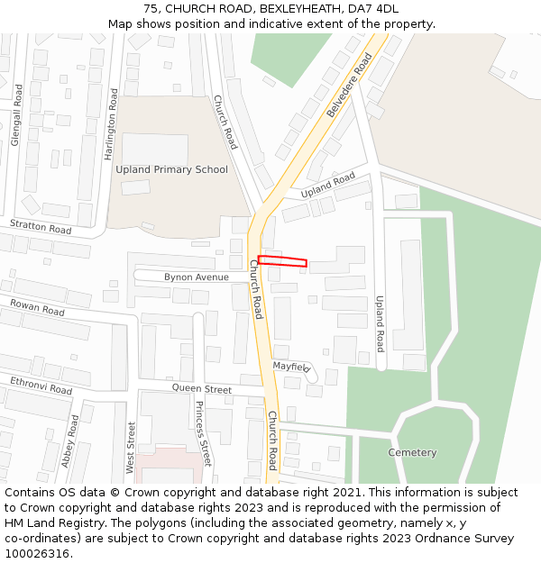 75, CHURCH ROAD, BEXLEYHEATH, DA7 4DL: Location map and indicative extent of plot