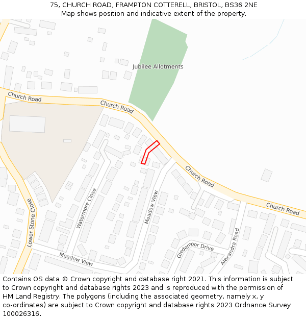 75, CHURCH ROAD, FRAMPTON COTTERELL, BRISTOL, BS36 2NE: Location map and indicative extent of plot