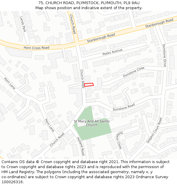 75, CHURCH ROAD, PLYMSTOCK, PLYMOUTH, PL9 9AU: Location map and indicative extent of plot
