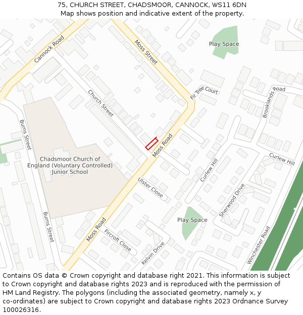 75, CHURCH STREET, CHADSMOOR, CANNOCK, WS11 6DN: Location map and indicative extent of plot