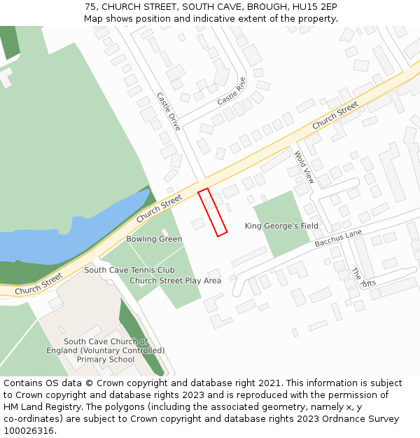 75, CHURCH STREET, SOUTH CAVE, BROUGH, HU15 2EP: Location map and indicative extent of plot