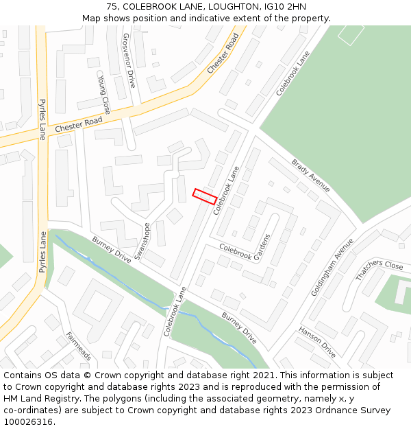 75, COLEBROOK LANE, LOUGHTON, IG10 2HN: Location map and indicative extent of plot