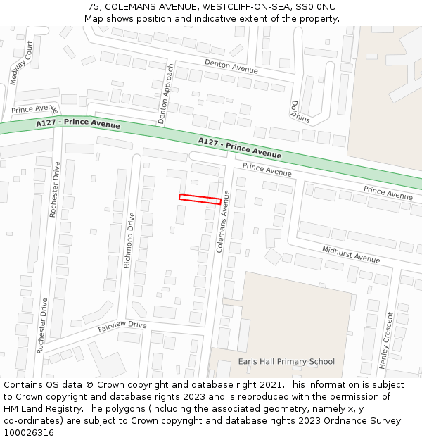 75, COLEMANS AVENUE, WESTCLIFF-ON-SEA, SS0 0NU: Location map and indicative extent of plot