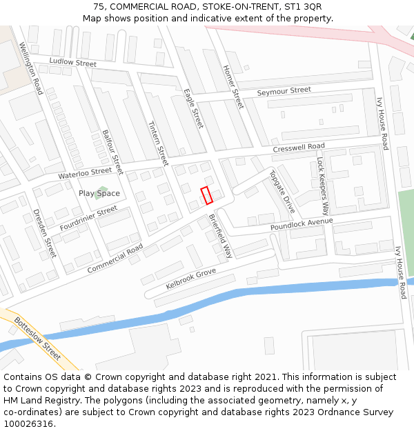 75, COMMERCIAL ROAD, STOKE-ON-TRENT, ST1 3QR: Location map and indicative extent of plot