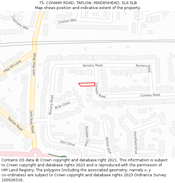 75, CONWAY ROAD, TAPLOW, MAIDENHEAD, SL6 0LB: Location map and indicative extent of plot