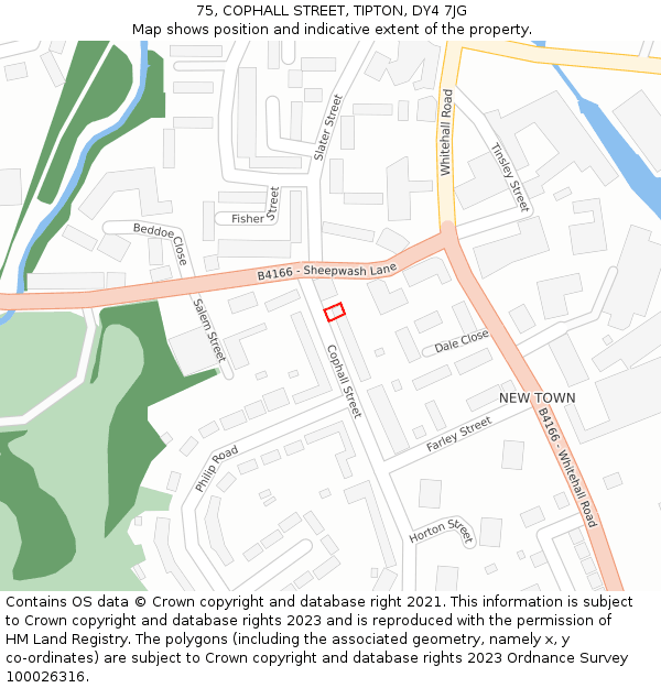 75, COPHALL STREET, TIPTON, DY4 7JG: Location map and indicative extent of plot