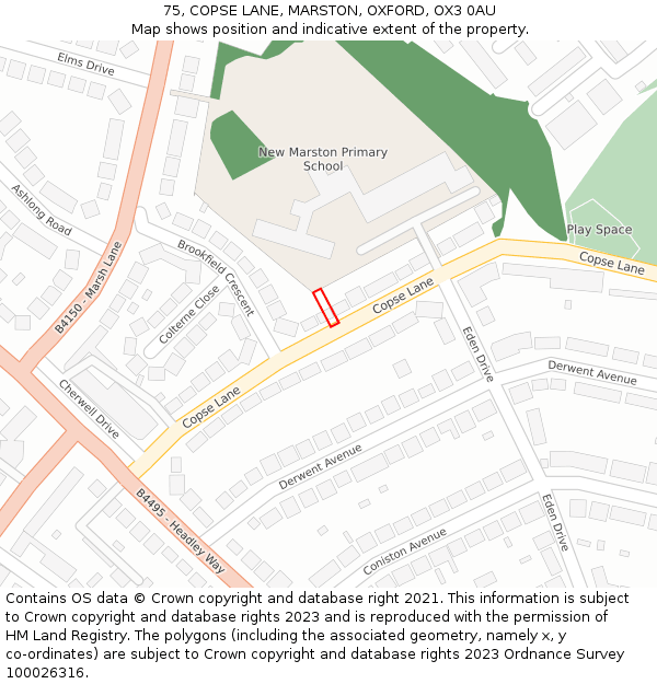 75, COPSE LANE, MARSTON, OXFORD, OX3 0AU: Location map and indicative extent of plot