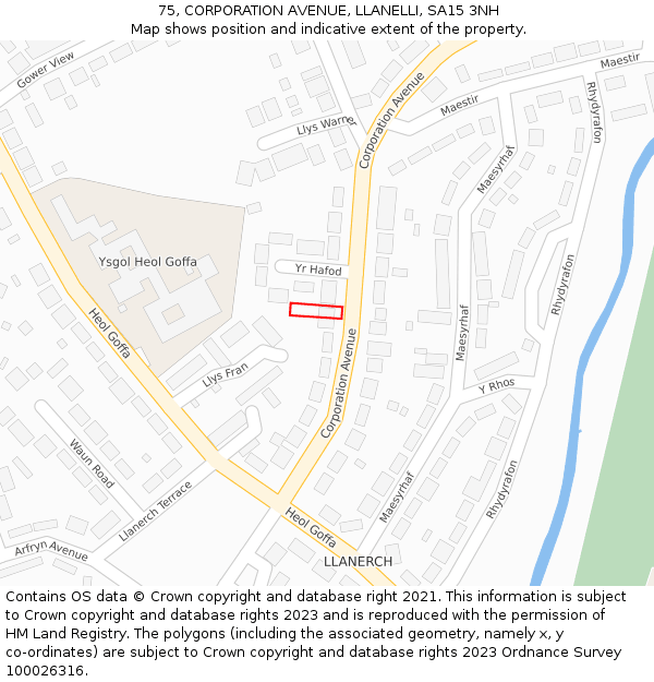 75, CORPORATION AVENUE, LLANELLI, SA15 3NH: Location map and indicative extent of plot