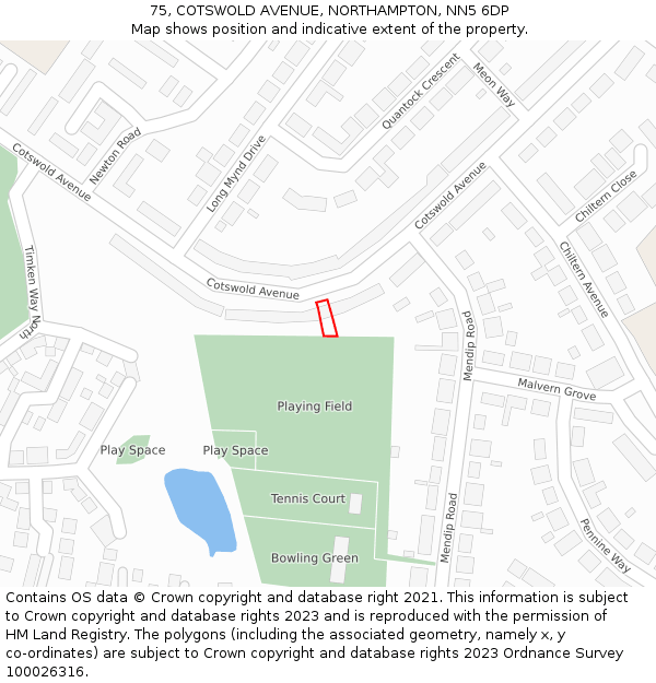 75, COTSWOLD AVENUE, NORTHAMPTON, NN5 6DP: Location map and indicative extent of plot