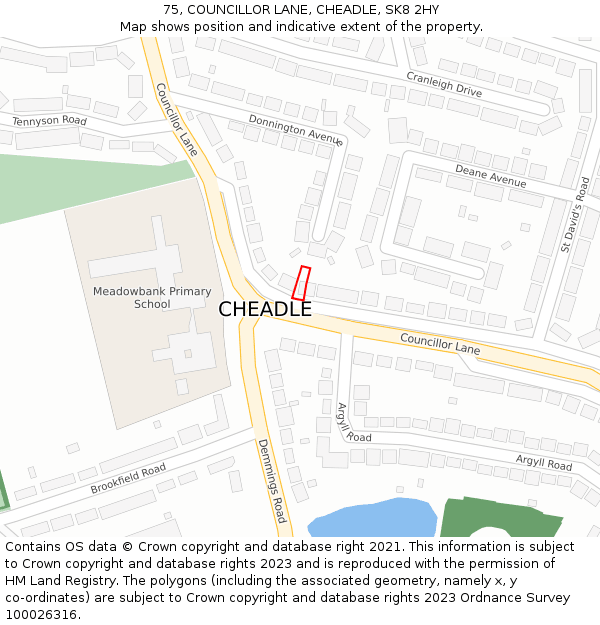 75, COUNCILLOR LANE, CHEADLE, SK8 2HY: Location map and indicative extent of plot