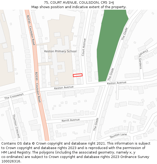 75, COURT AVENUE, COULSDON, CR5 1HJ: Location map and indicative extent of plot