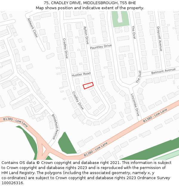 75, CRADLEY DRIVE, MIDDLESBROUGH, TS5 8HE: Location map and indicative extent of plot