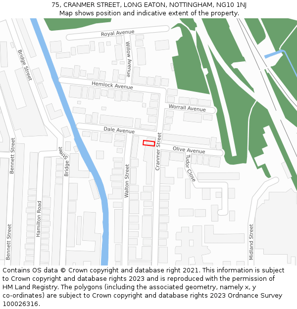 75, CRANMER STREET, LONG EATON, NOTTINGHAM, NG10 1NJ: Location map and indicative extent of plot