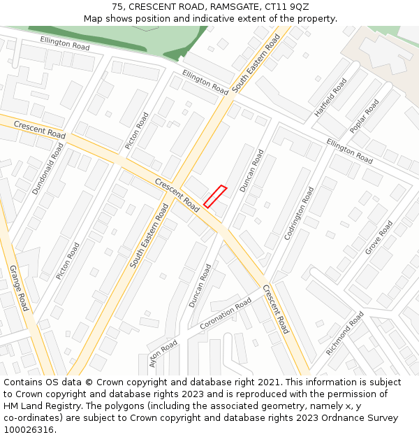 75, CRESCENT ROAD, RAMSGATE, CT11 9QZ: Location map and indicative extent of plot