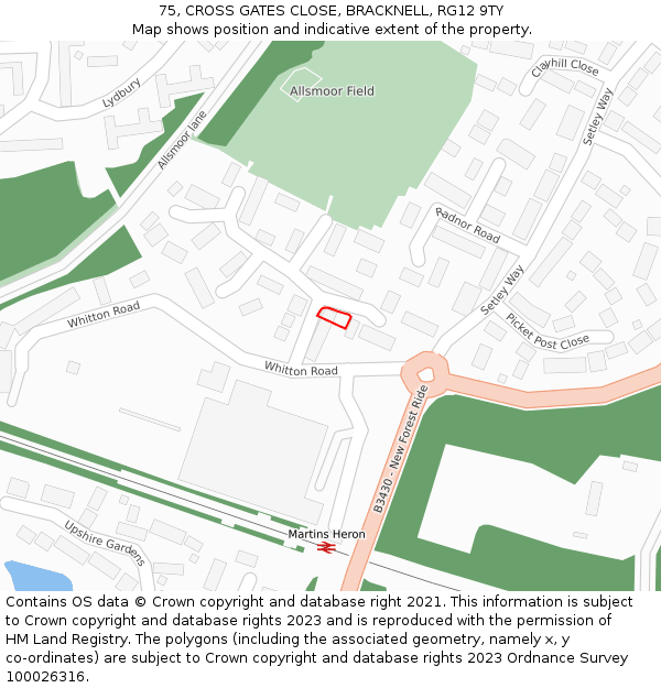75, CROSS GATES CLOSE, BRACKNELL, RG12 9TY: Location map and indicative extent of plot