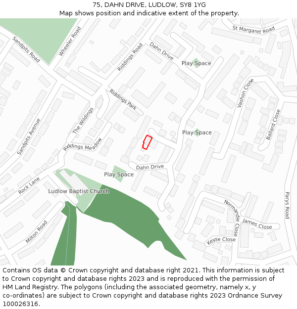 75, DAHN DRIVE, LUDLOW, SY8 1YG: Location map and indicative extent of plot