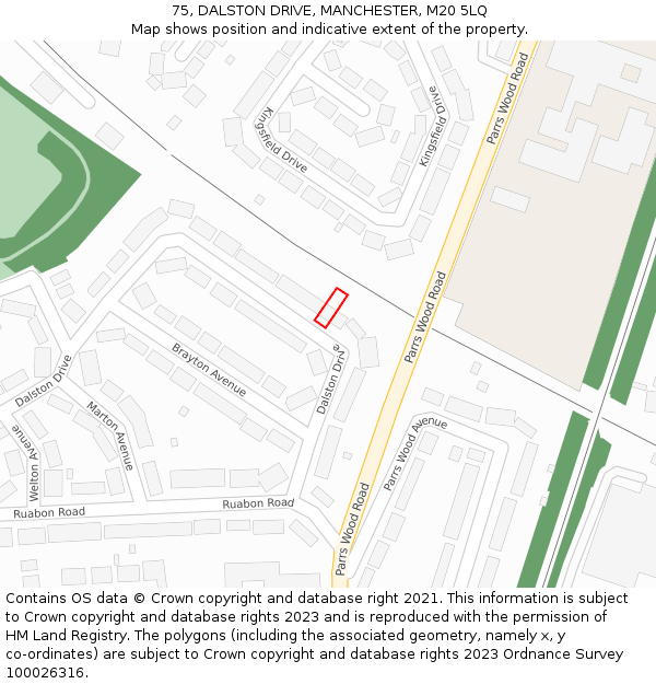 75, DALSTON DRIVE, MANCHESTER, M20 5LQ: Location map and indicative extent of plot