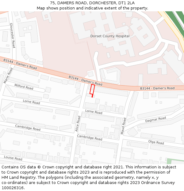 75, DAMERS ROAD, DORCHESTER, DT1 2LA: Location map and indicative extent of plot