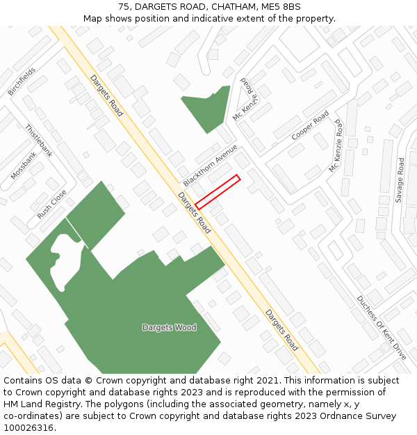 75, DARGETS ROAD, CHATHAM, ME5 8BS: Location map and indicative extent of plot