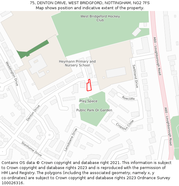 75, DENTON DRIVE, WEST BRIDGFORD, NOTTINGHAM, NG2 7FS: Location map and indicative extent of plot