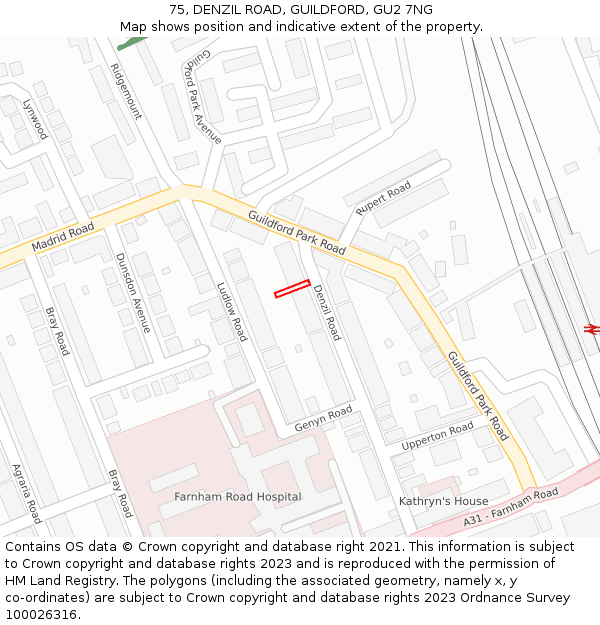 75, DENZIL ROAD, GUILDFORD, GU2 7NG: Location map and indicative extent of plot