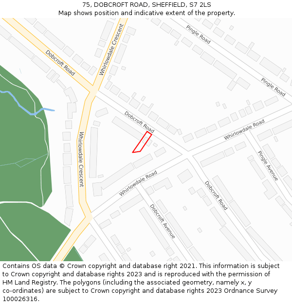 75, DOBCROFT ROAD, SHEFFIELD, S7 2LS: Location map and indicative extent of plot