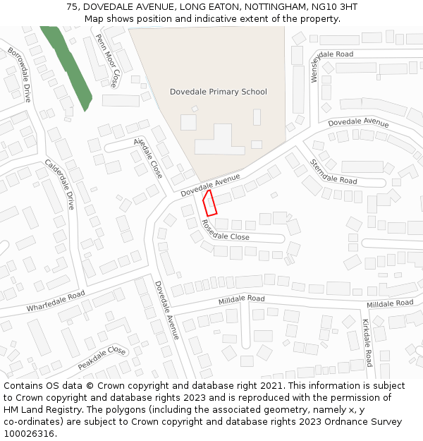 75, DOVEDALE AVENUE, LONG EATON, NOTTINGHAM, NG10 3HT: Location map and indicative extent of plot