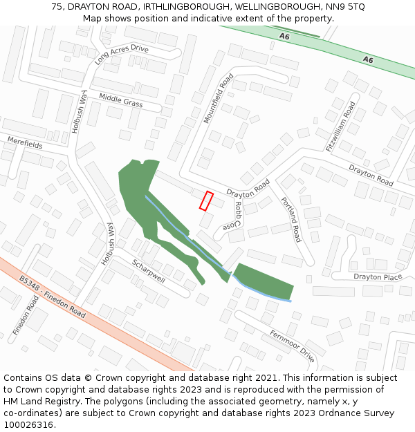 75, DRAYTON ROAD, IRTHLINGBOROUGH, WELLINGBOROUGH, NN9 5TQ: Location map and indicative extent of plot