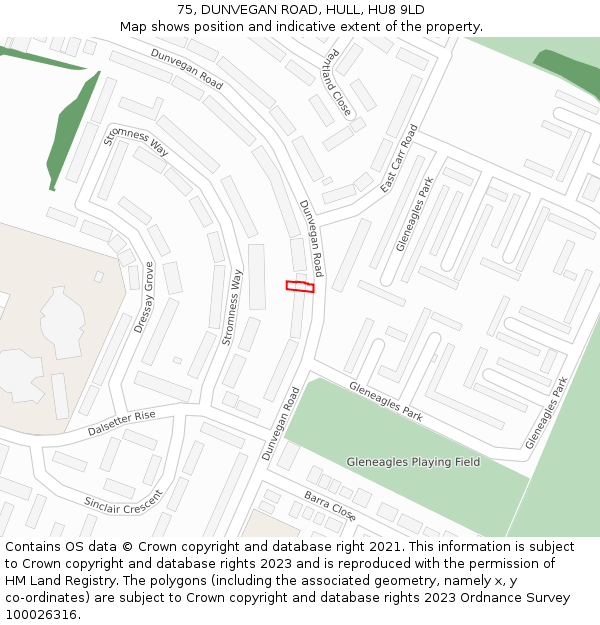 75, DUNVEGAN ROAD, HULL, HU8 9LD: Location map and indicative extent of plot