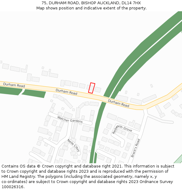 75, DURHAM ROAD, BISHOP AUCKLAND, DL14 7HX: Location map and indicative extent of plot