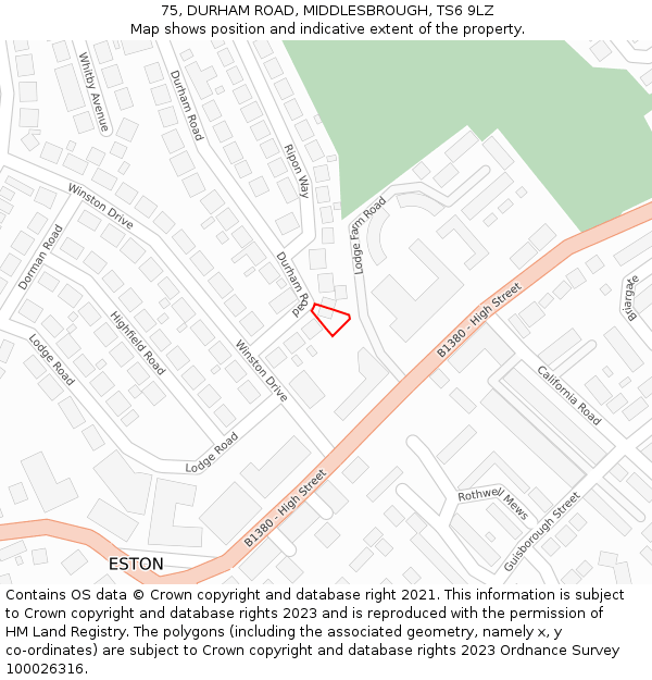 75, DURHAM ROAD, MIDDLESBROUGH, TS6 9LZ: Location map and indicative extent of plot