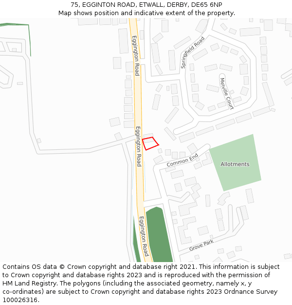 75, EGGINTON ROAD, ETWALL, DERBY, DE65 6NP: Location map and indicative extent of plot