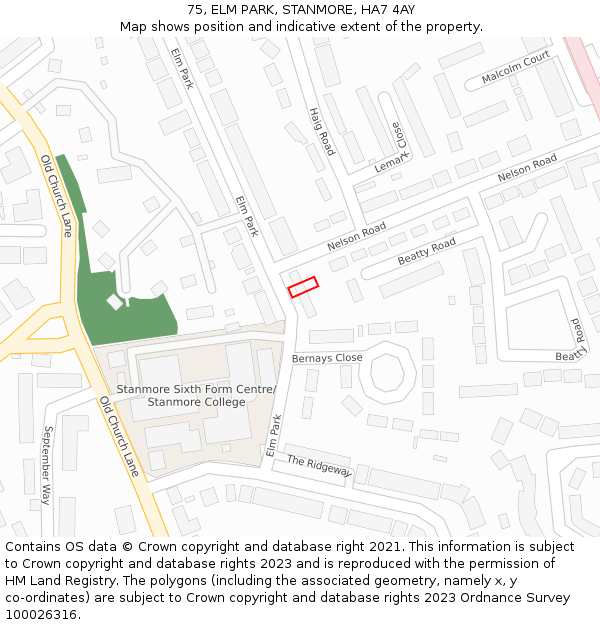 75, ELM PARK, STANMORE, HA7 4AY: Location map and indicative extent of plot