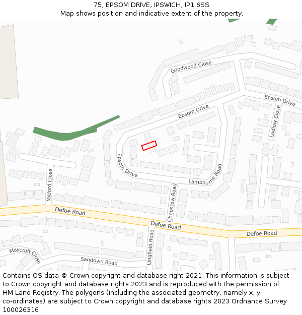 75, EPSOM DRIVE, IPSWICH, IP1 6SS: Location map and indicative extent of plot