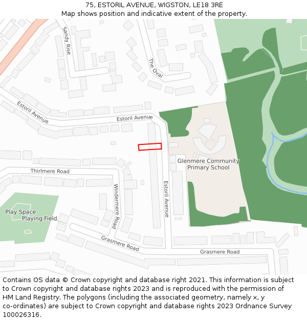 75, ESTORIL AVENUE, WIGSTON, LE18 3RE: Location map and indicative extent of plot