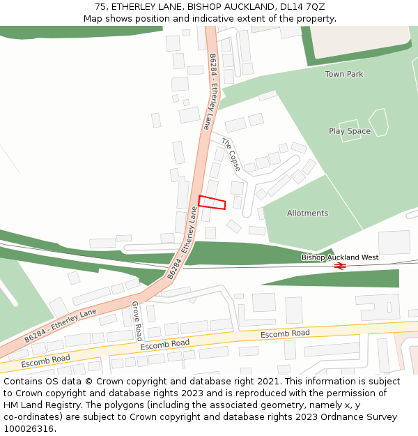 75, ETHERLEY LANE, BISHOP AUCKLAND, DL14 7QZ: Location map and indicative extent of plot