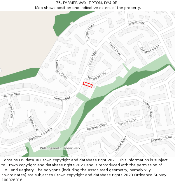 75, FARMER WAY, TIPTON, DY4 0BL: Location map and indicative extent of plot