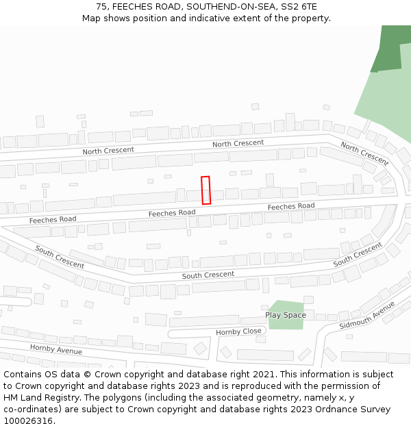 75, FEECHES ROAD, SOUTHEND-ON-SEA, SS2 6TE: Location map and indicative extent of plot