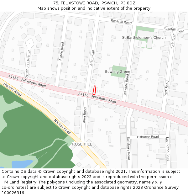 75, FELIXSTOWE ROAD, IPSWICH, IP3 8DZ: Location map and indicative extent of plot