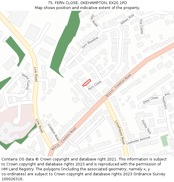 75, FERN CLOSE, OKEHAMPTON, EX20 1PD: Location map and indicative extent of plot