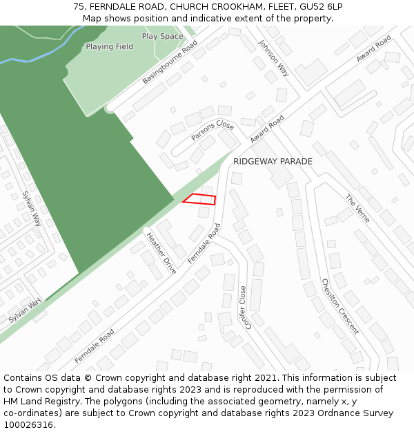 75, FERNDALE ROAD, CHURCH CROOKHAM, FLEET, GU52 6LP: Location map and indicative extent of plot