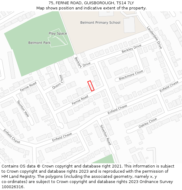 75, FERNIE ROAD, GUISBOROUGH, TS14 7LY: Location map and indicative extent of plot