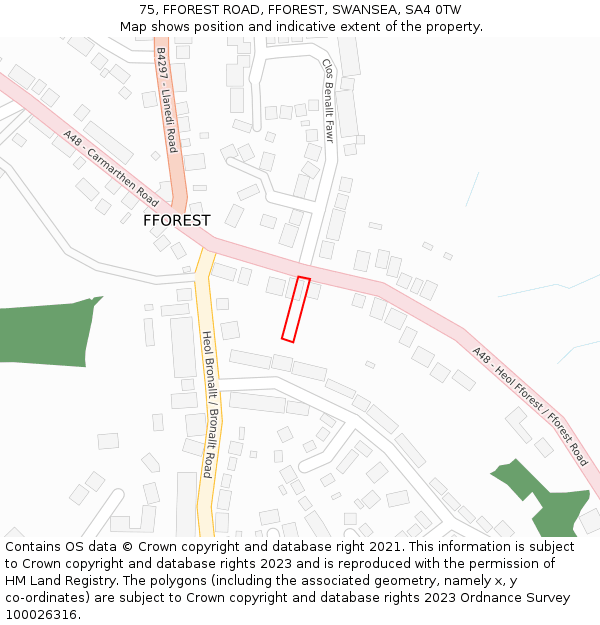 75, FFOREST ROAD, FFOREST, SWANSEA, SA4 0TW: Location map and indicative extent of plot