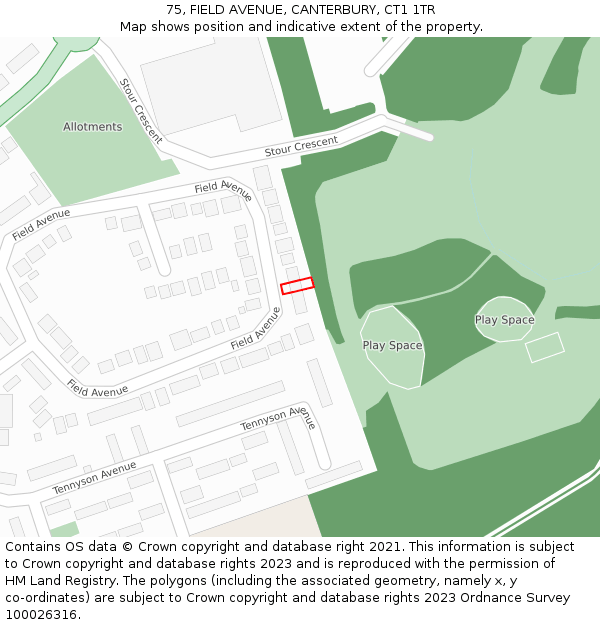 75, FIELD AVENUE, CANTERBURY, CT1 1TR: Location map and indicative extent of plot