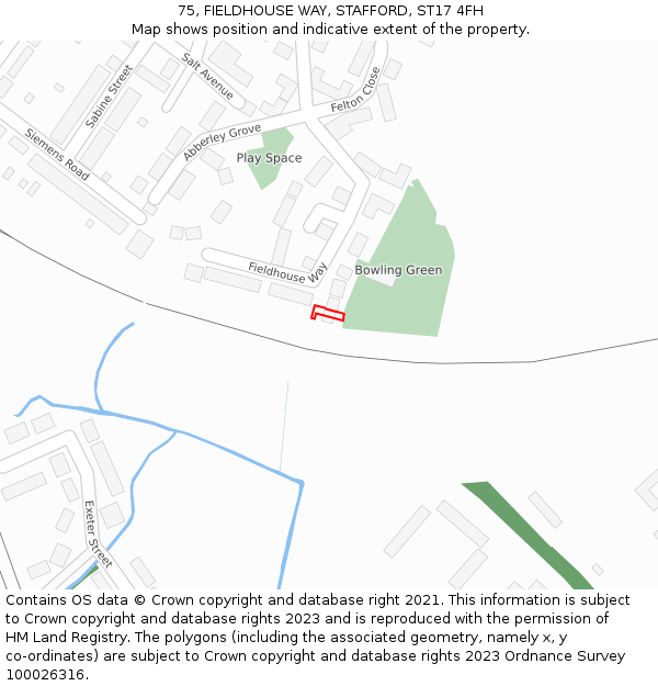 75, FIELDHOUSE WAY, STAFFORD, ST17 4FH: Location map and indicative extent of plot