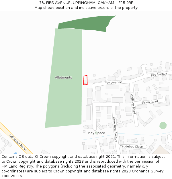 75, FIRS AVENUE, UPPINGHAM, OAKHAM, LE15 9RE: Location map and indicative extent of plot