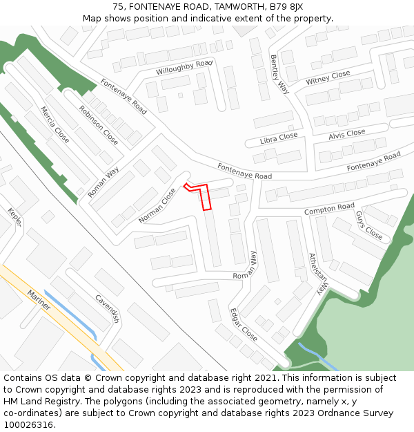 75, FONTENAYE ROAD, TAMWORTH, B79 8JX: Location map and indicative extent of plot