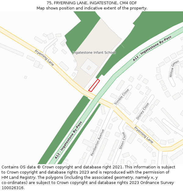 75, FRYERNING LANE, INGATESTONE, CM4 0DF: Location map and indicative extent of plot